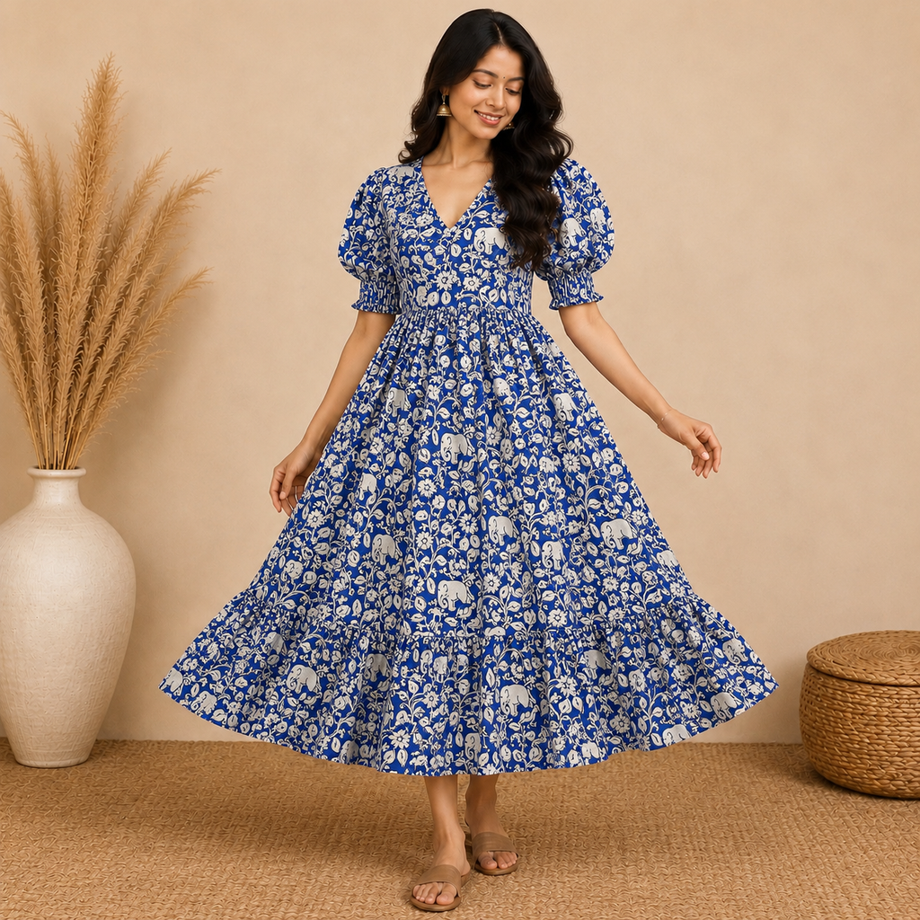 Blue Kalamkari Frill Frock