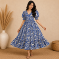 Blue Kalamkari Frill Frock