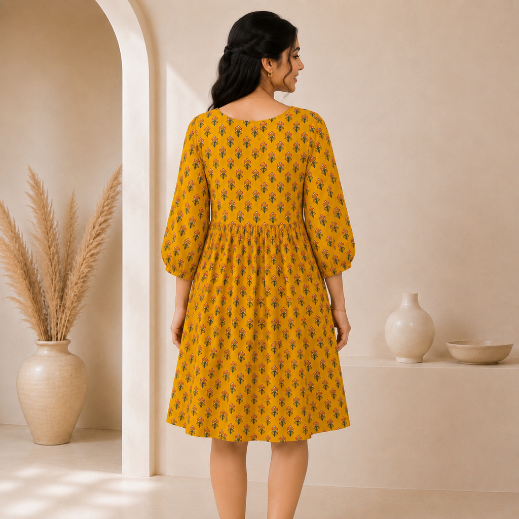 Yellow Floral Printed Dress