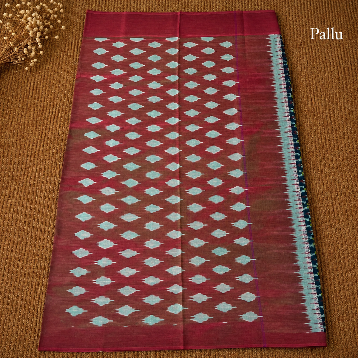 Green & Maroon Single Ikat Mercerised Cotton Saree