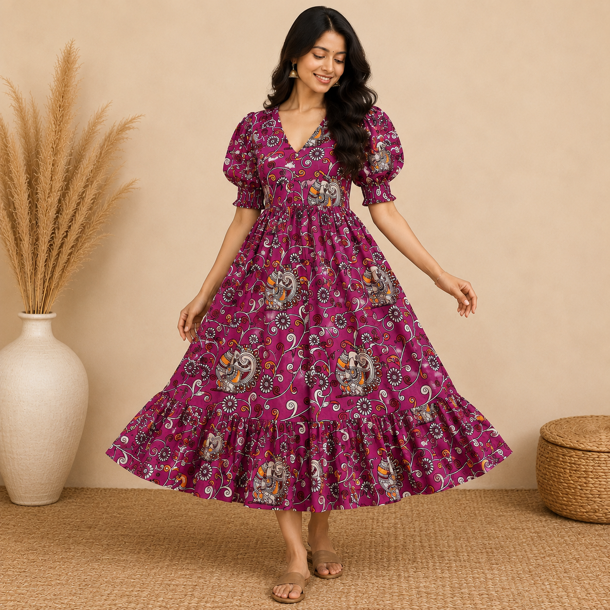 Pink Kalamkari Frill Frock