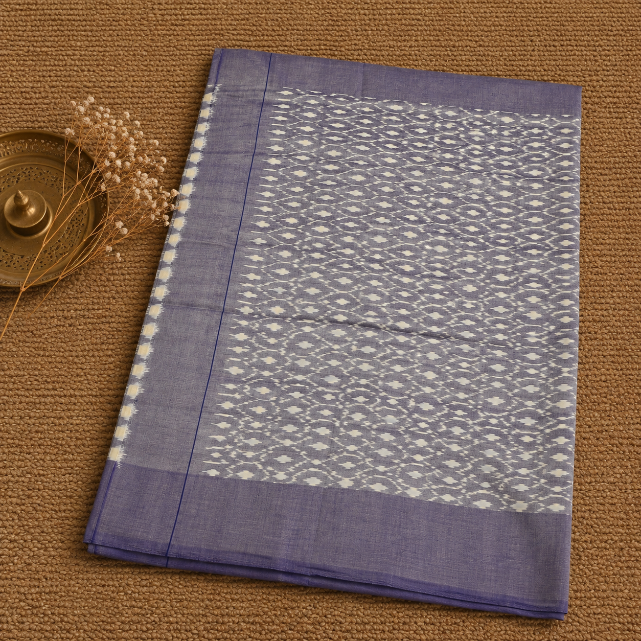 Purple & Off-White Single Ikat Mercerised Cotton Saree