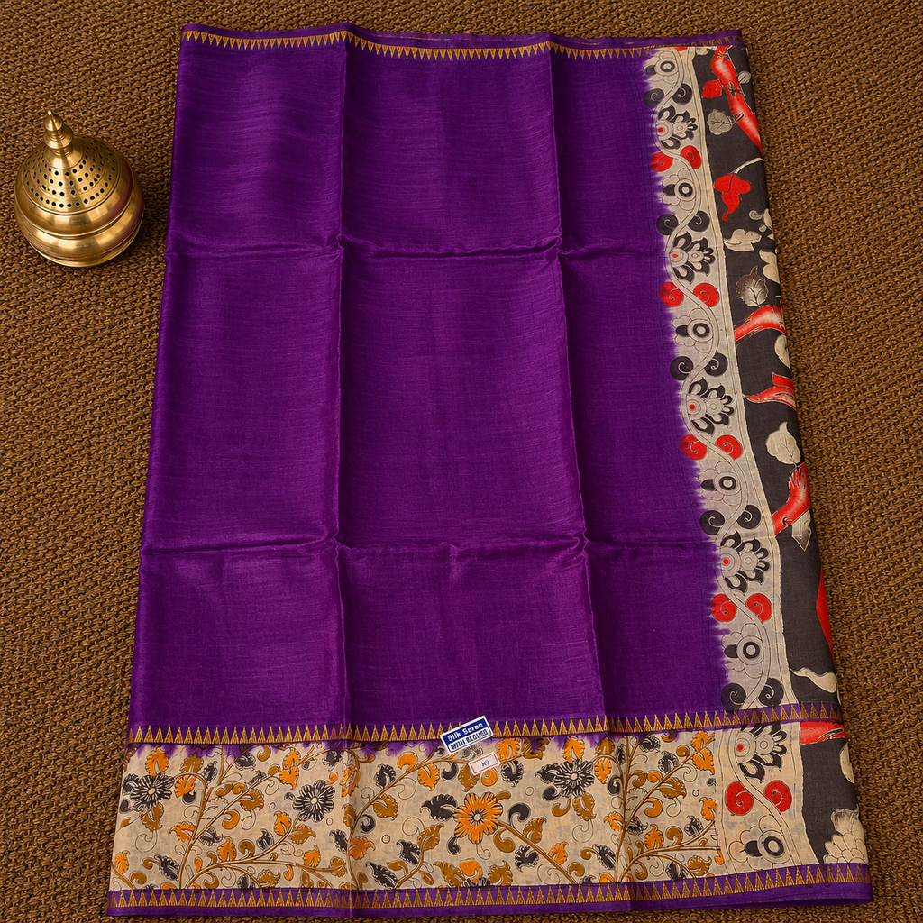 Kalamkari Mangalagiri Silk Saree with Gap Border