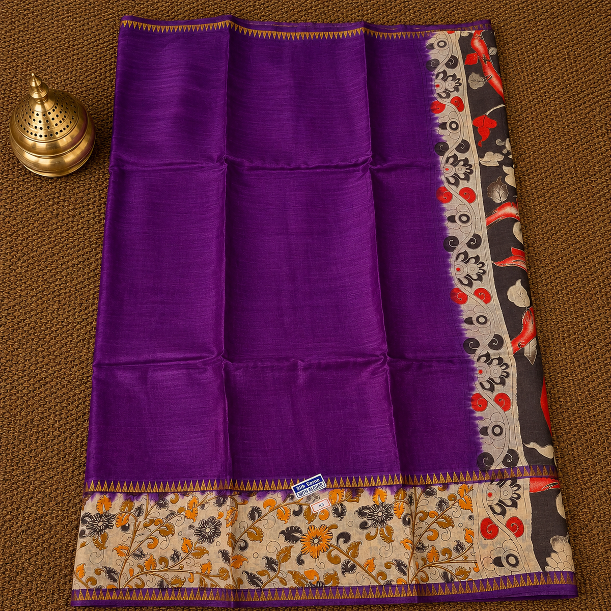 Kalamkari Mangalagiri Silk Saree with Gap Border