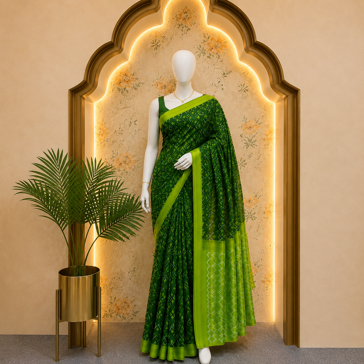 Green Single Ikkath Pochampally Cotton Saree