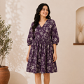 Wine Floral Printed Dress