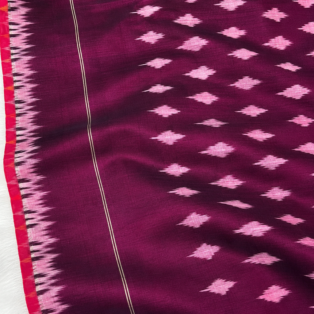 Dual Tone Pink Single Ikat Mercerised Cotton Saree