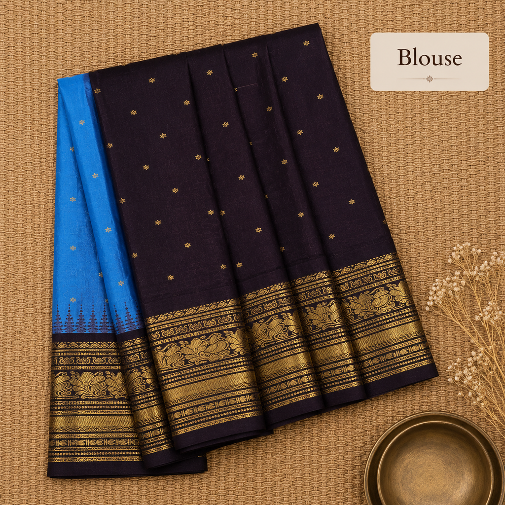 Vivid Turquoise & Deep Wine Semi Gadwal Silk Saree