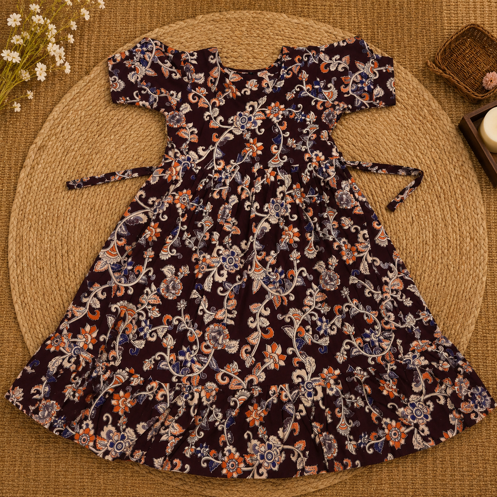 Brown Kalamkari Frill Frock