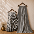 Charcoal Grey & Off-White Ikat Mercerised Cotton Saree