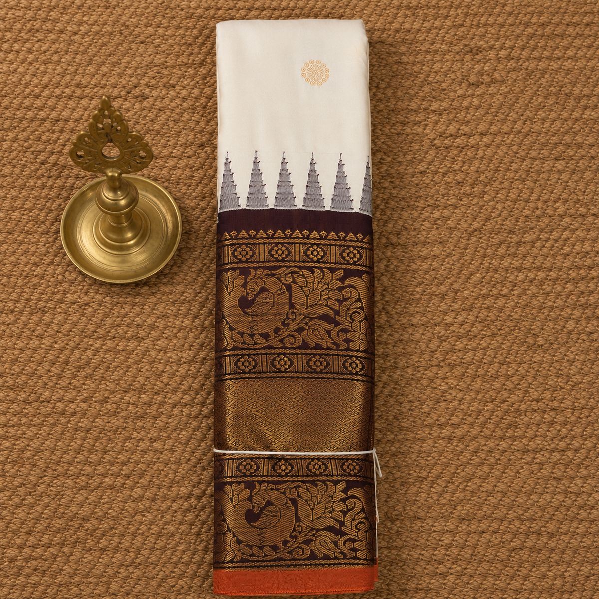 Cream & Burgundy Semi Gadwal Silk Saree