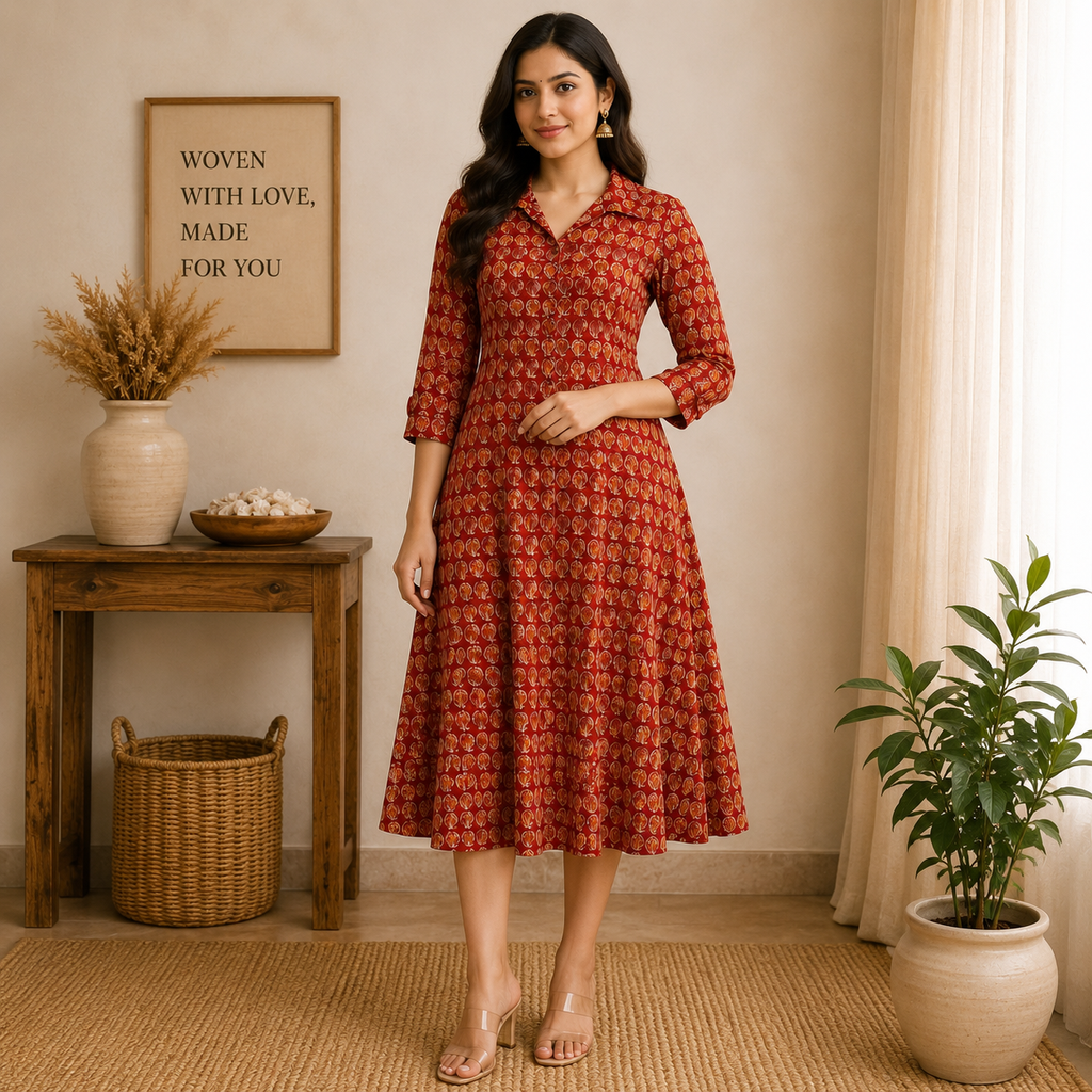 Kalamkari Men's Collar A-Line Kurthi