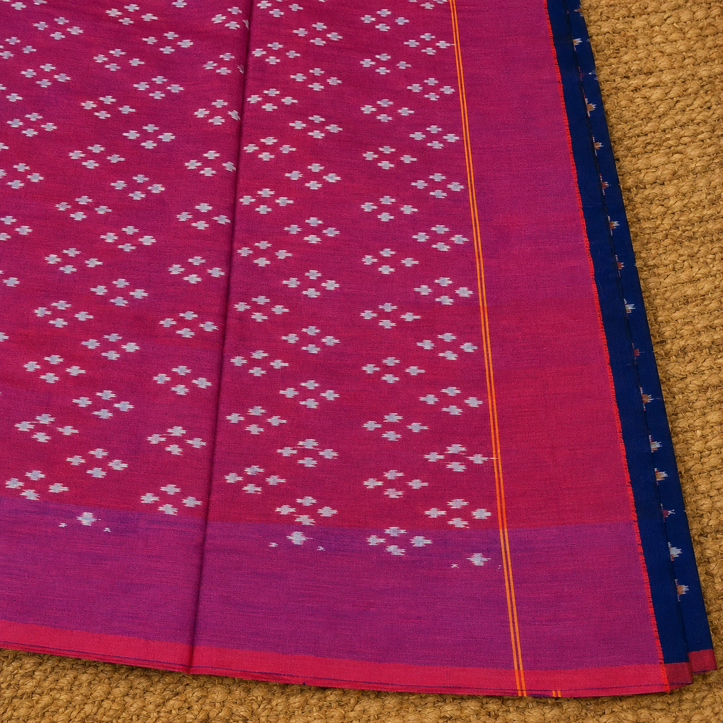 Blue & Pink Single Ikat Mercerised Cotton Saree