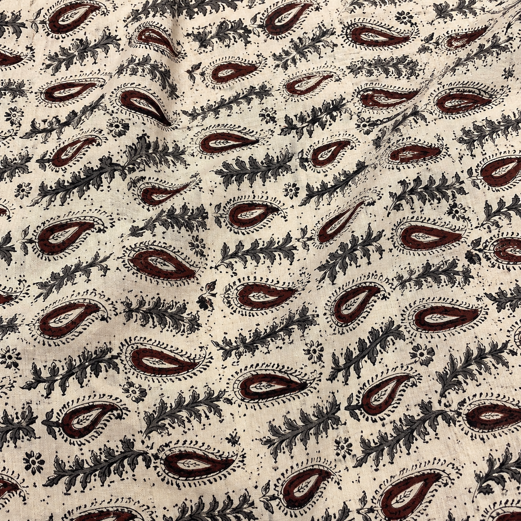 Kalamkari Hand Block Print Mangalgiri Silk Saree with Nizam Border