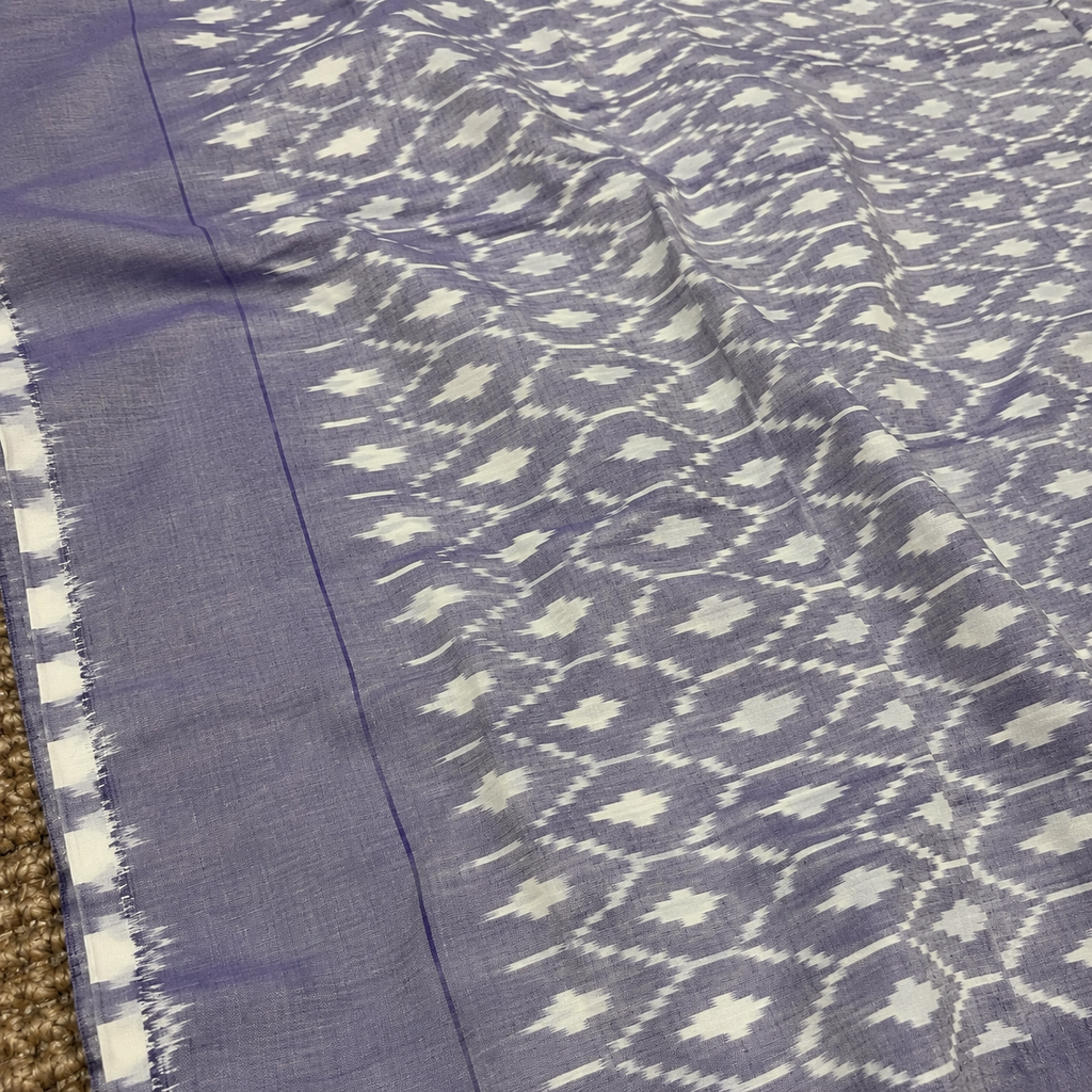 Purple & Off-White Single Ikat Mercerised Cotton Saree