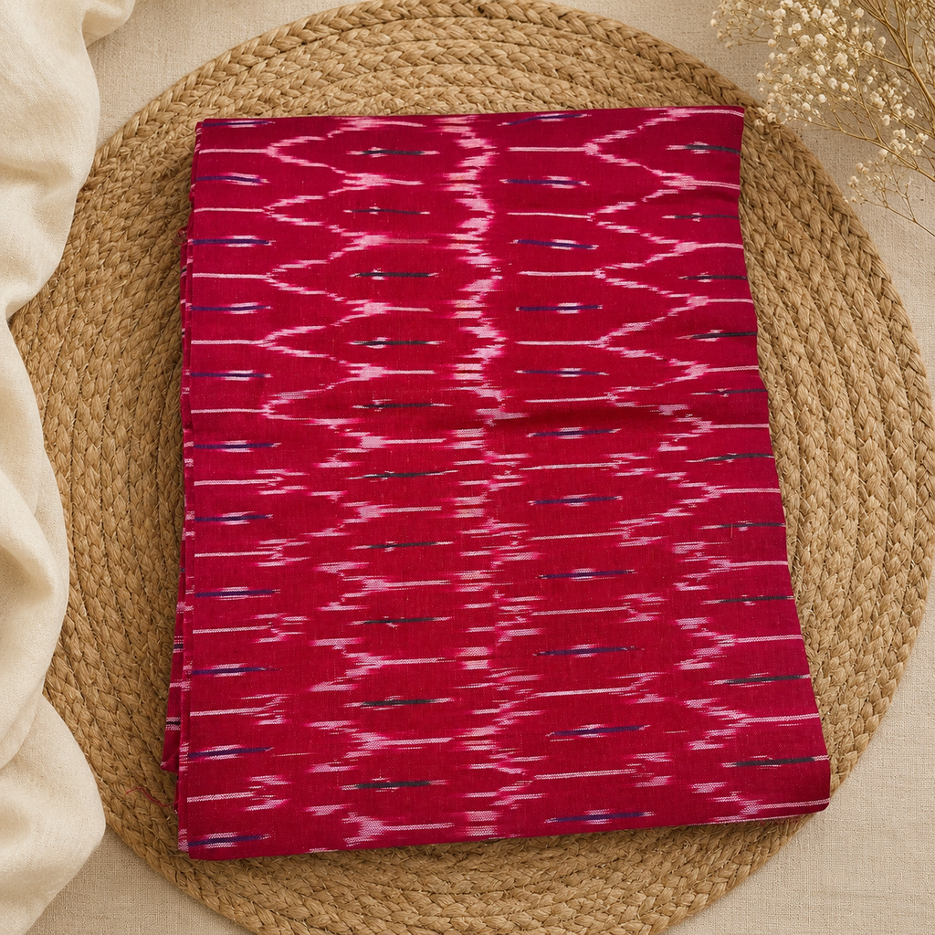 Ikat Cotton Dress Material – Red & Black