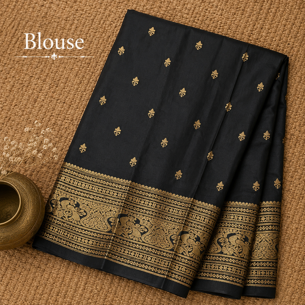 Orange & Black Semi Gadwal Silk Saree