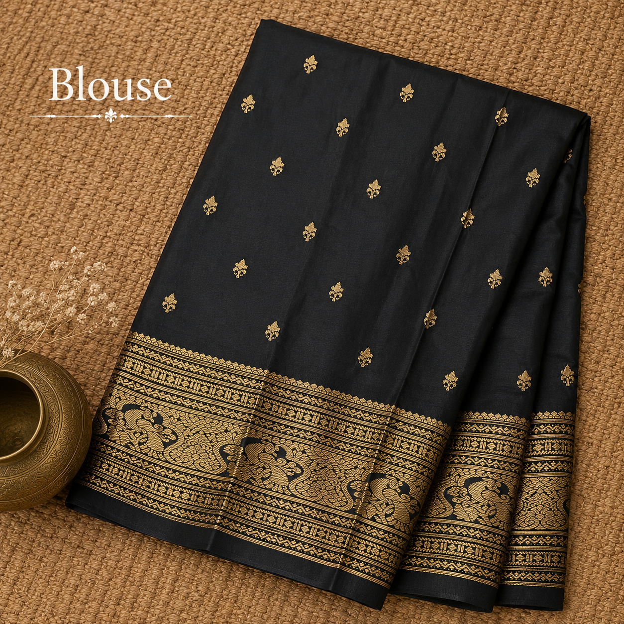Orange & Black Semi Gadwal Silk Saree
