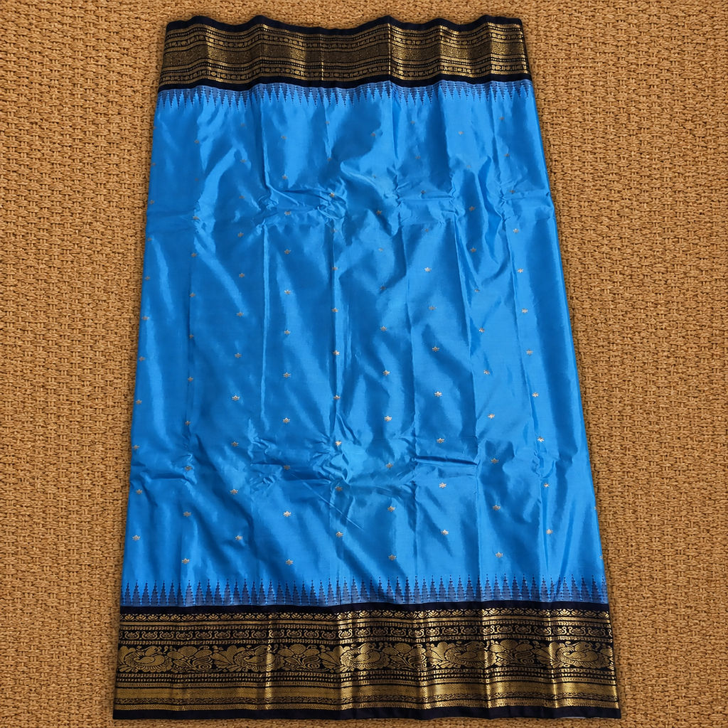 Vivid Turquoise & Deep Wine Semi Gadwal Silk Saree
