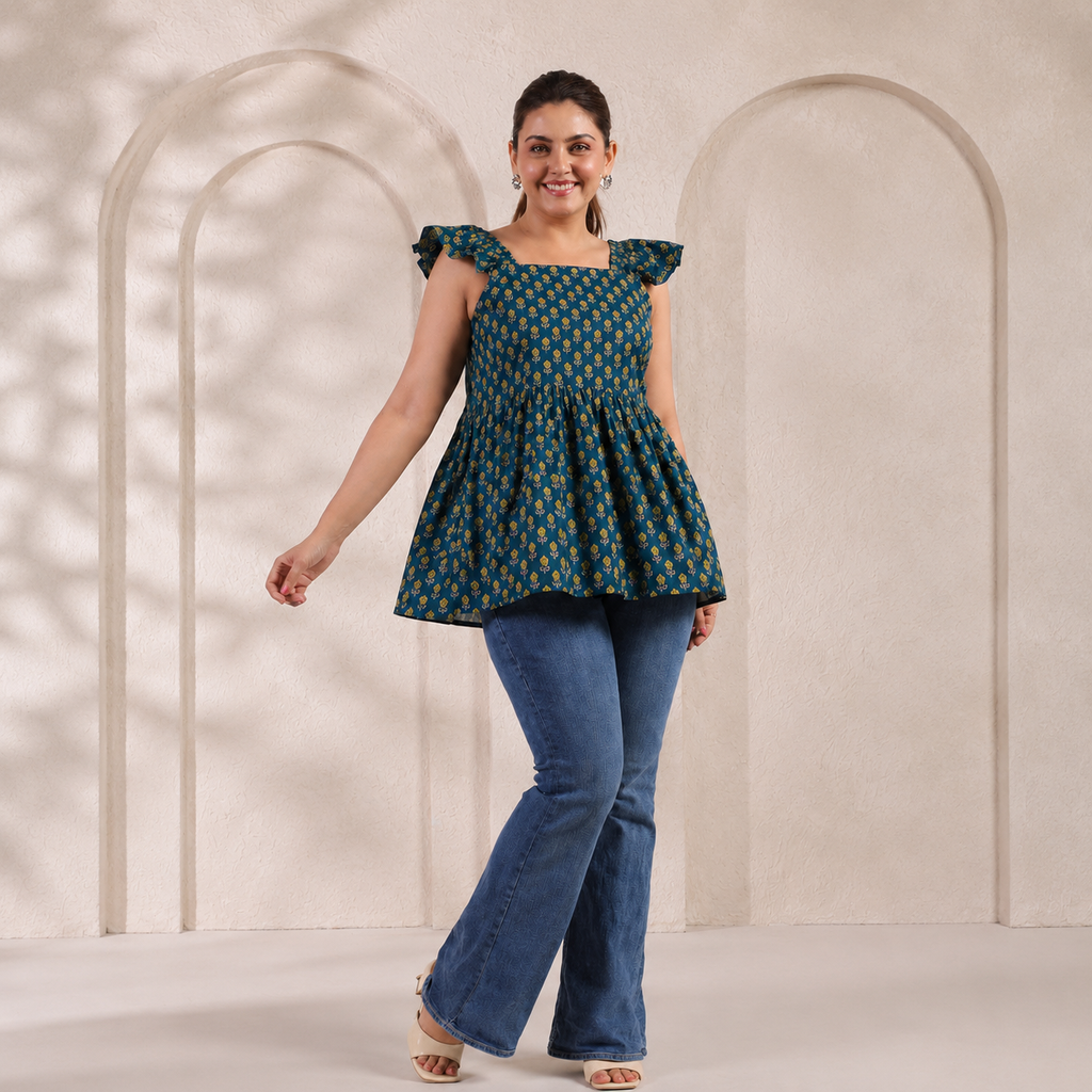 Green Peplum Top with pocket