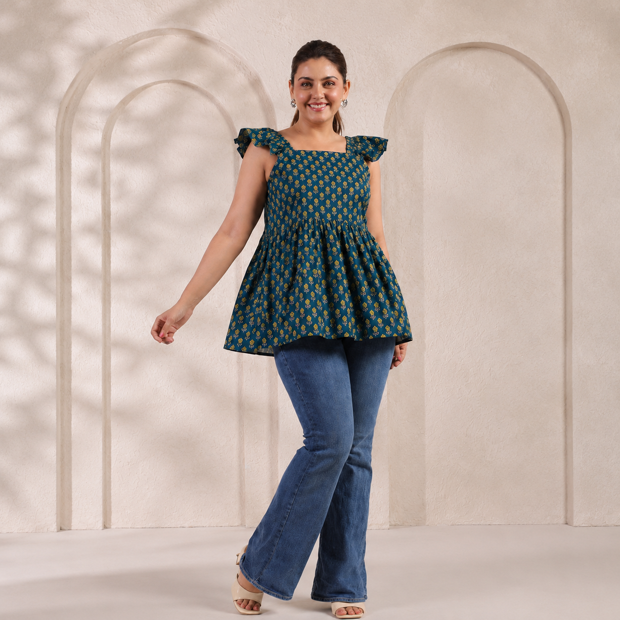 Green Peplum Top with pocket