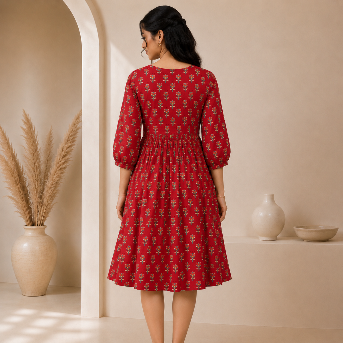 Red Floral Printed Dress