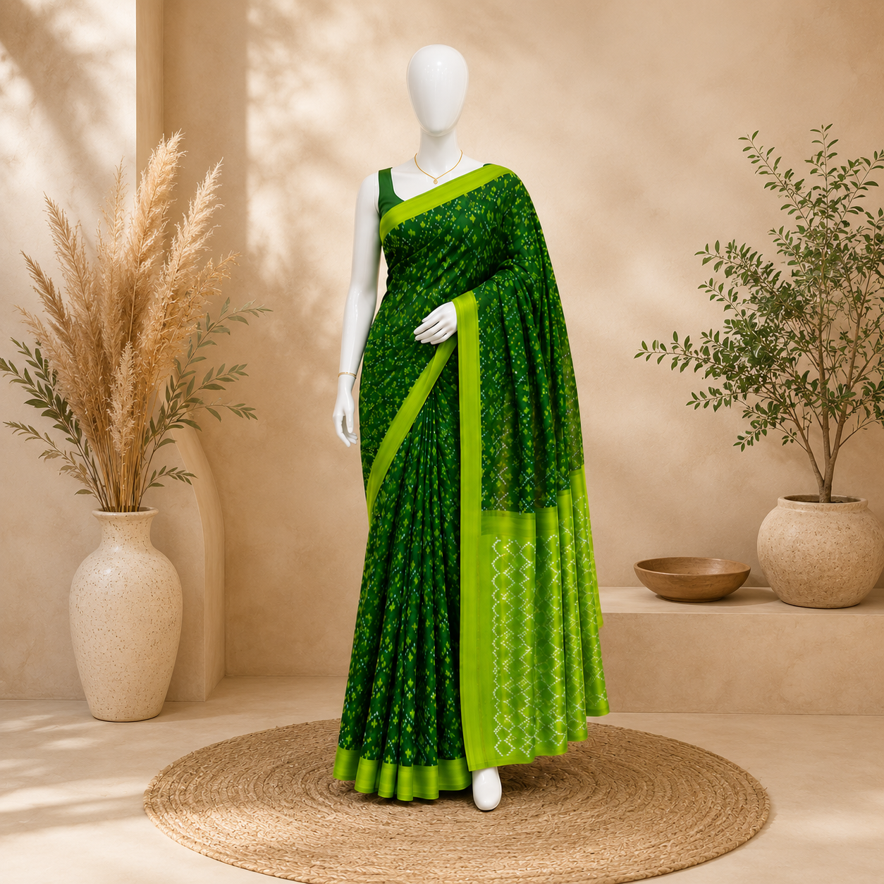 Green Single Ikkath Pochampally Cotton Saree