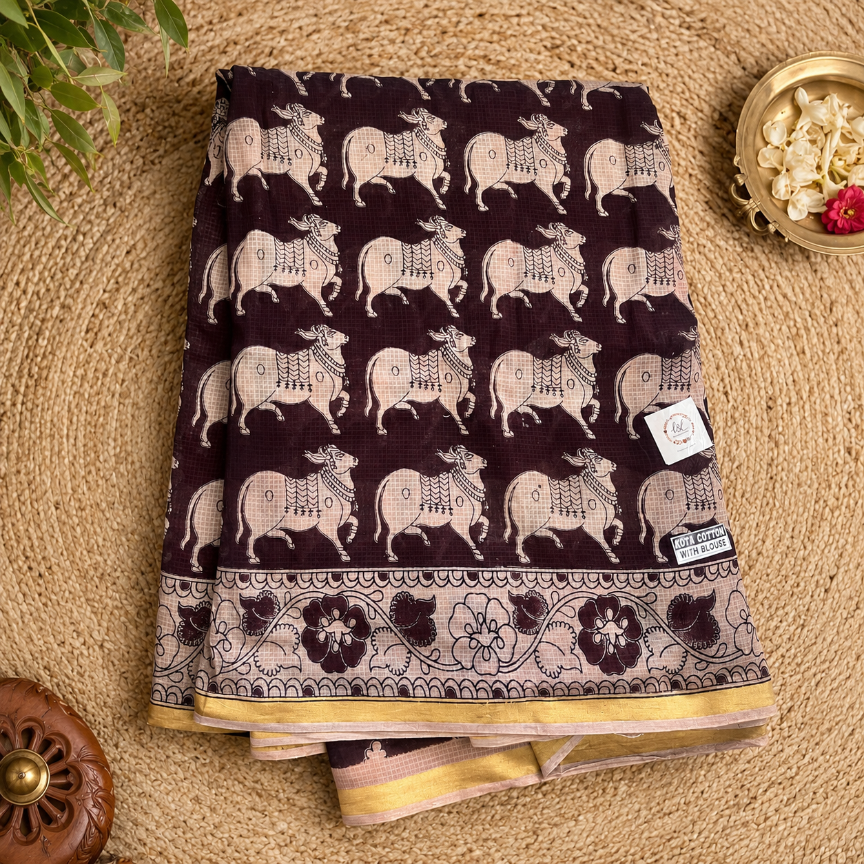 Brown Kalamkari Kota Cotton Saree