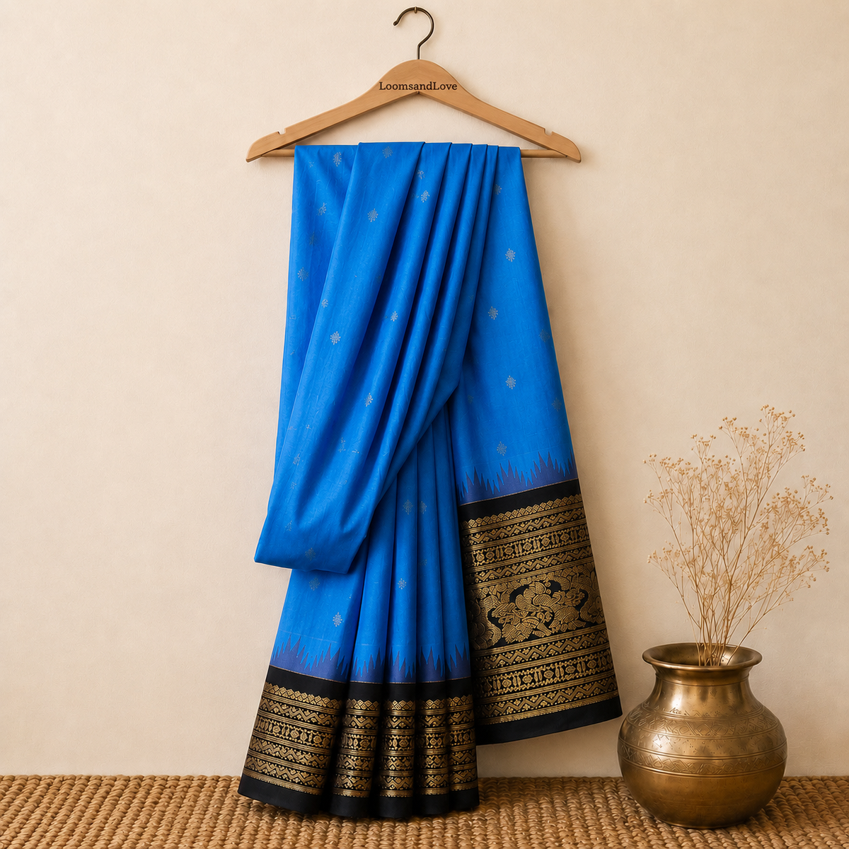Vivid Turquoise & Deep Wine Semi Gadwal Silk Saree