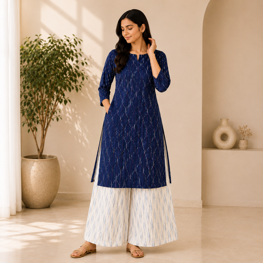 Indigo Blue Ikat Kurta & Palazzo Set