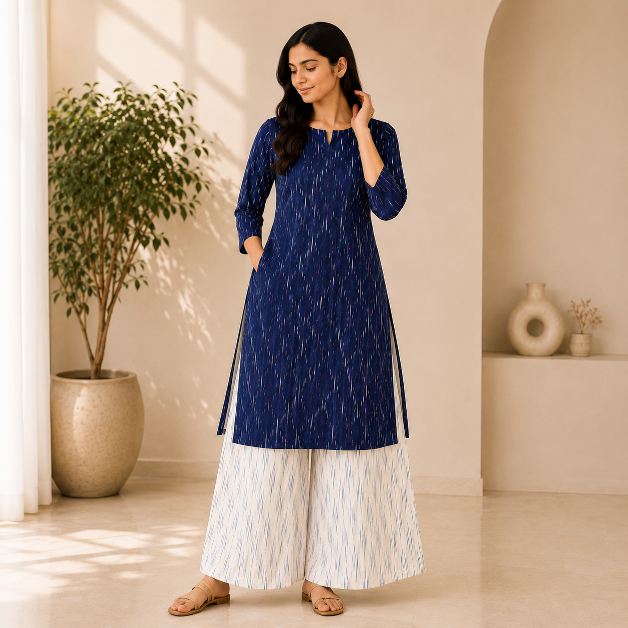 Indigo Blue Ikat Kurta & Palazzo Set