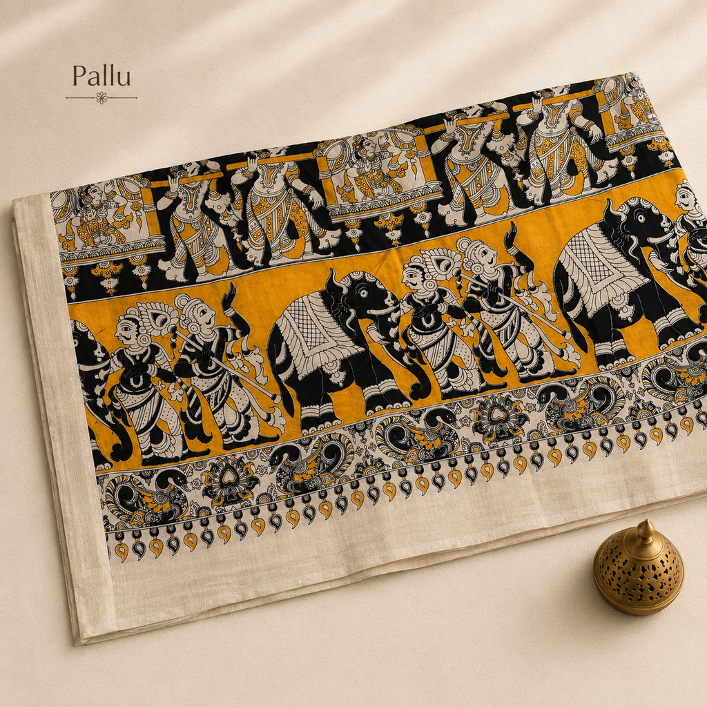 Black Kalamkari Cotton Saree