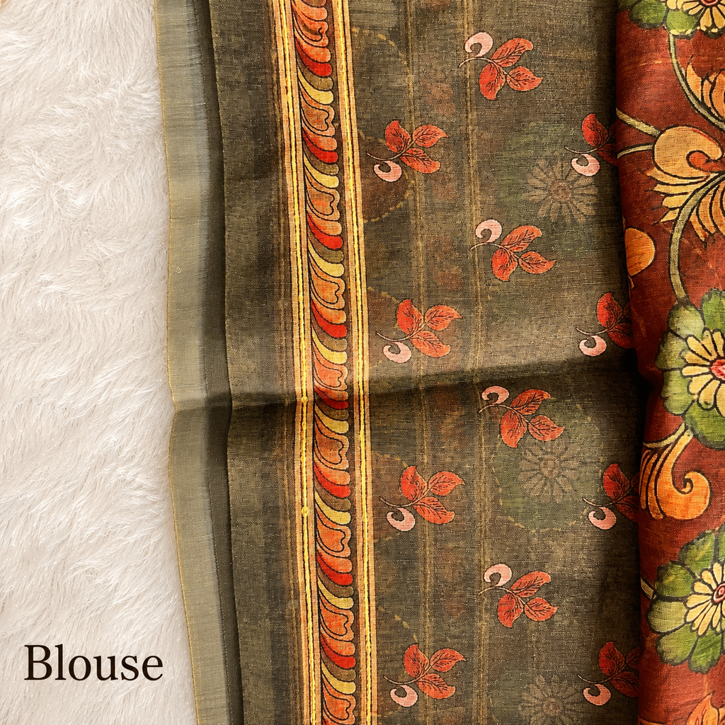 Chanderi Kalamkari Digital Kantha Work Saree