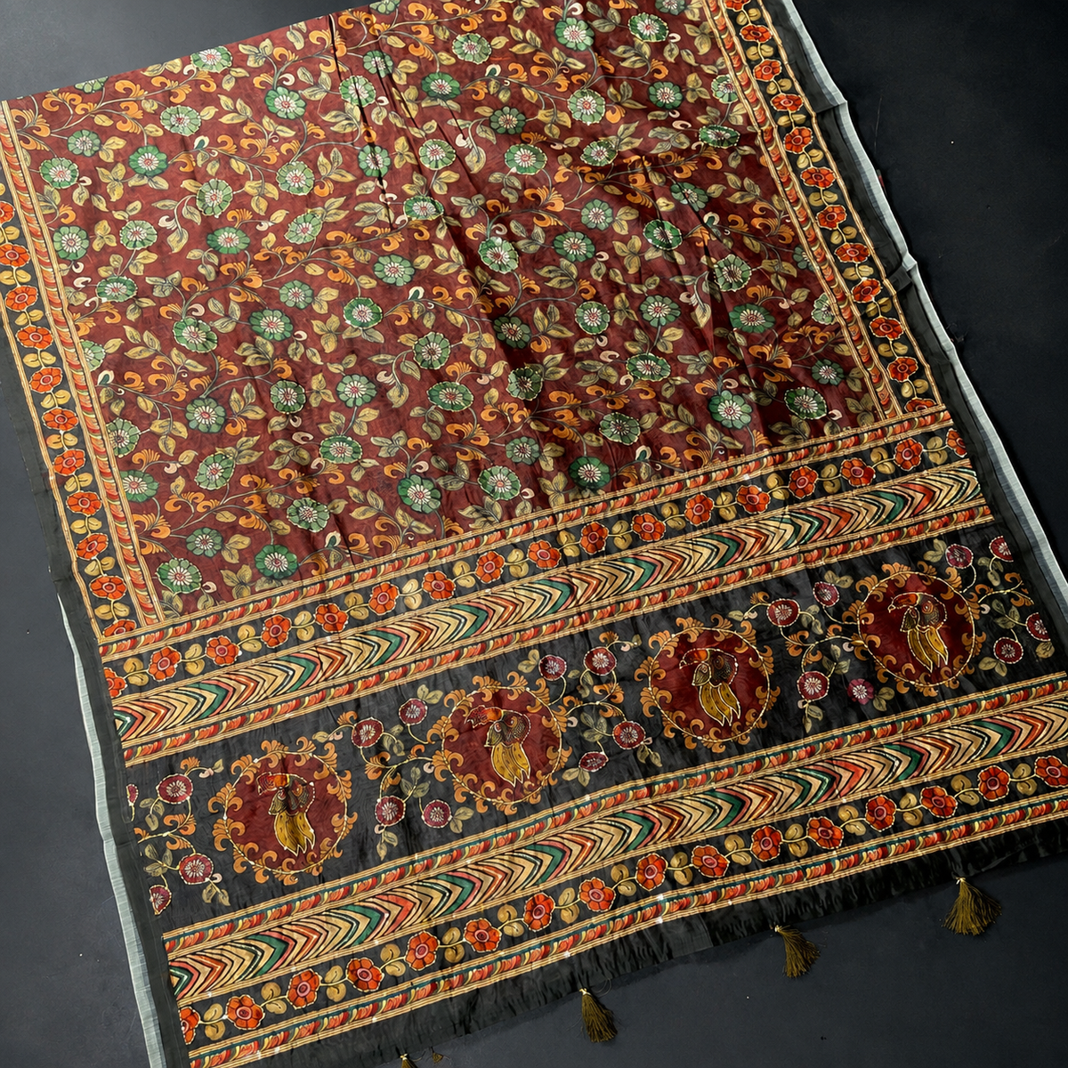 Chanderi Kalamkari Digital Kantha Work Saree