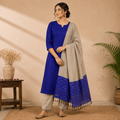 Ikat SICO Pattu Dress Material – Rich Blue & Greyish Beige