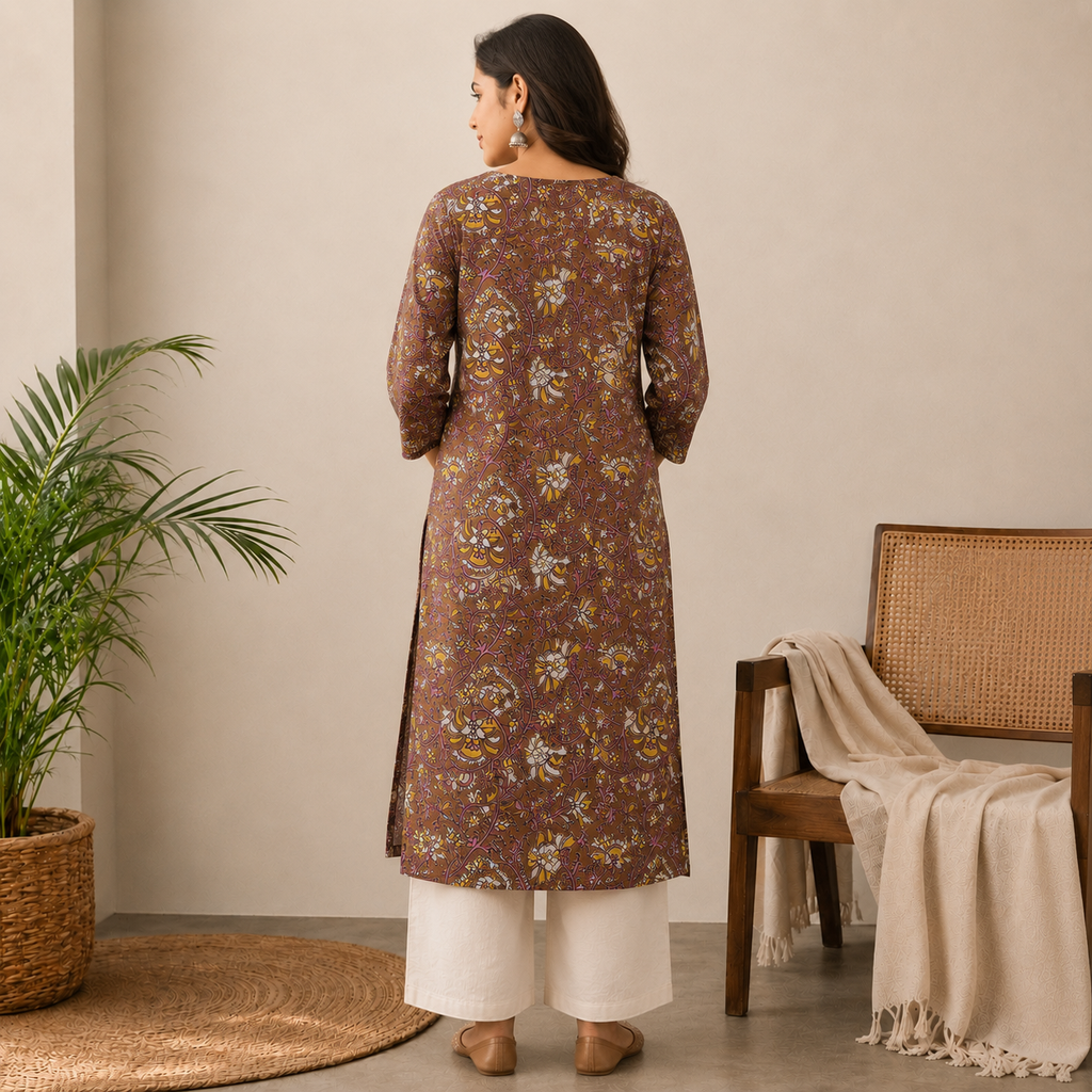 Multi Floral Straight Cut Kurthi