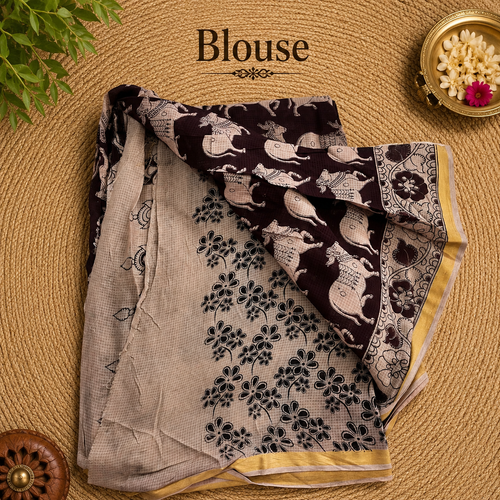 Brown Kalamkari Kota Cotton Saree