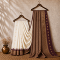 Cream & Burgundy Semi Gadwal Silk Saree