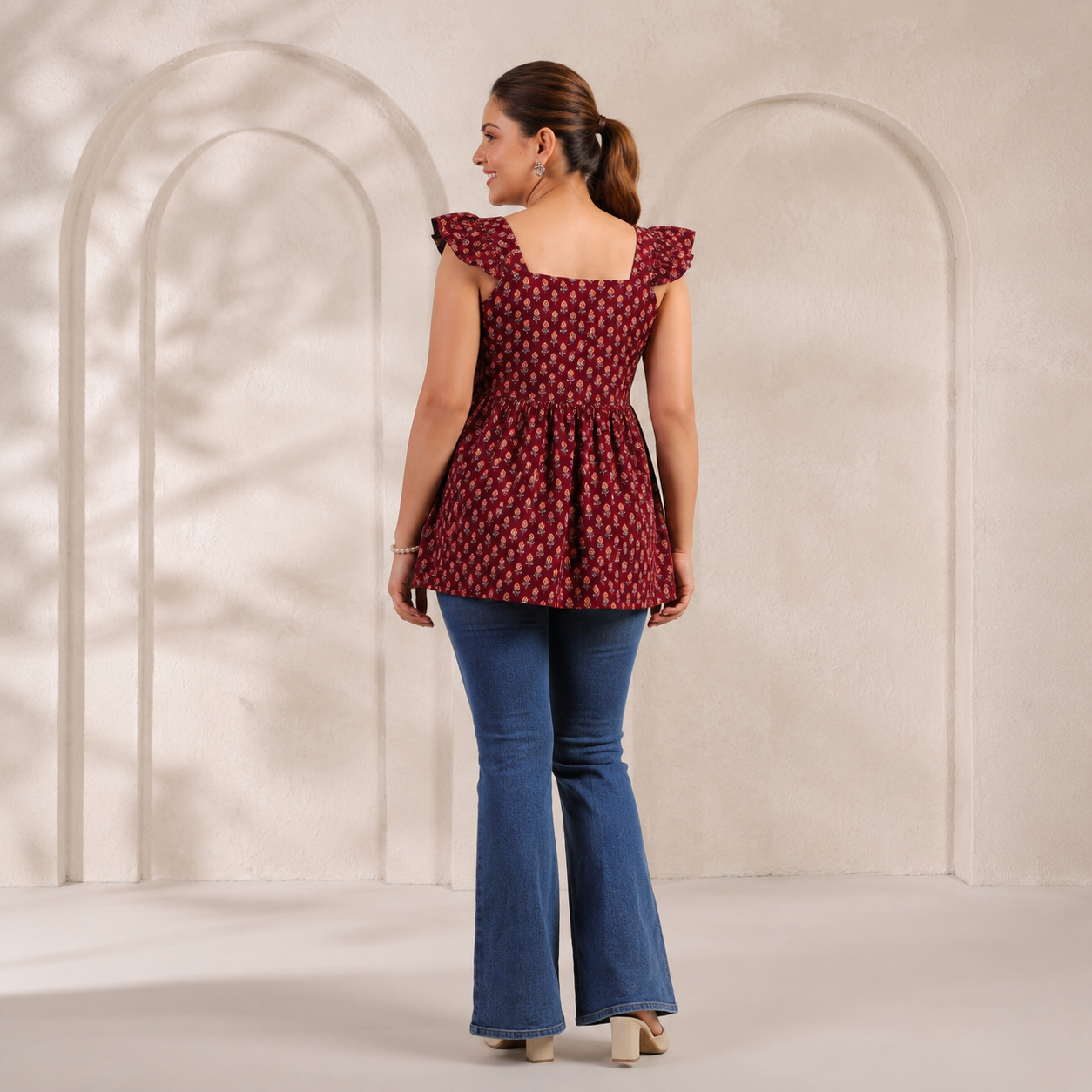 Maroon Peplum Top with pocket