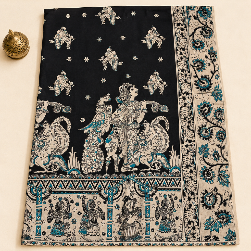 Black Kalamkari Cotton Saree