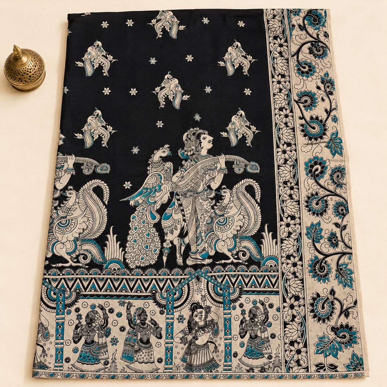 Black Kalamkari Cotton Saree