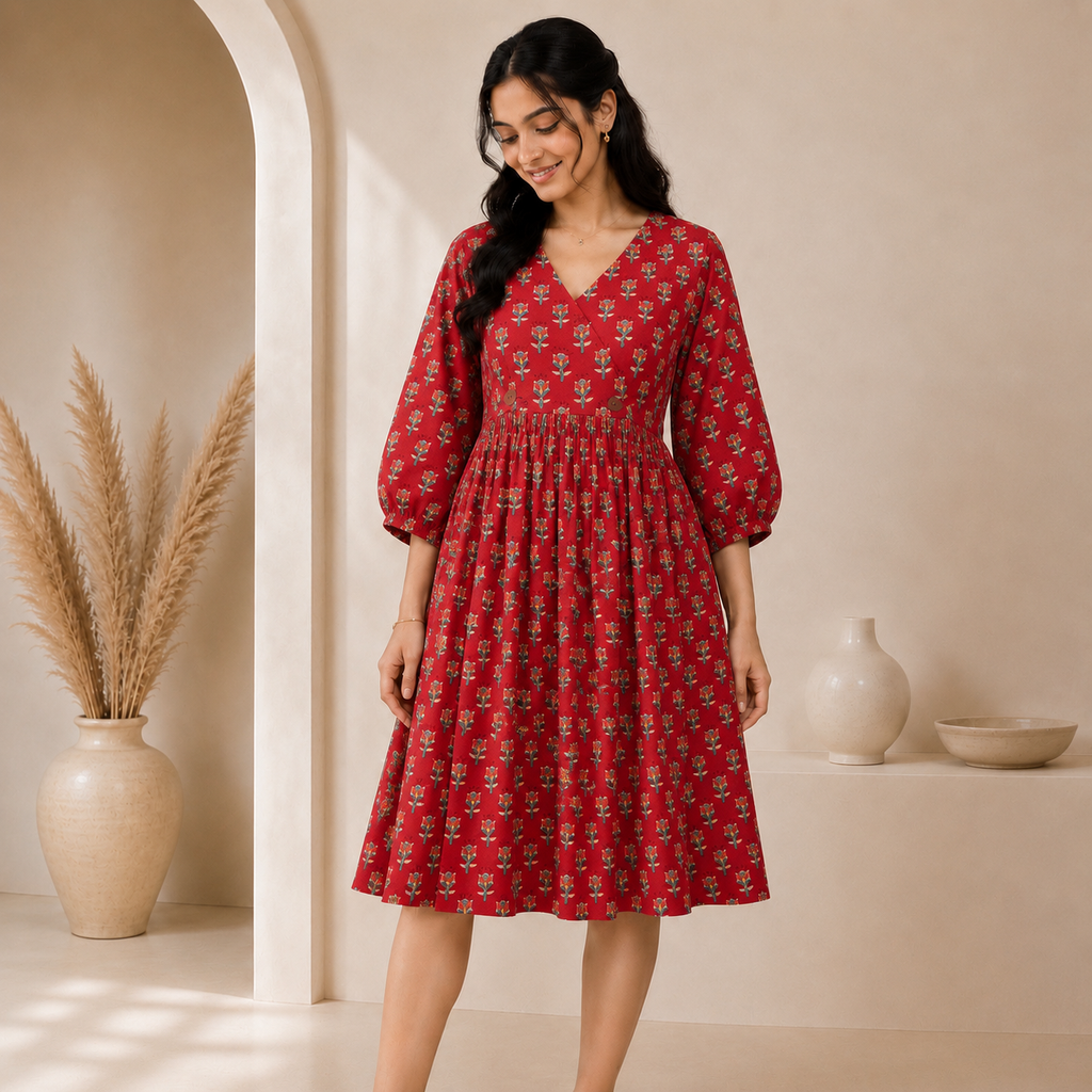 Red Floral Printed Dress
