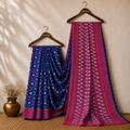 Blue & Pink Single Ikat Mercerised Cotton Saree