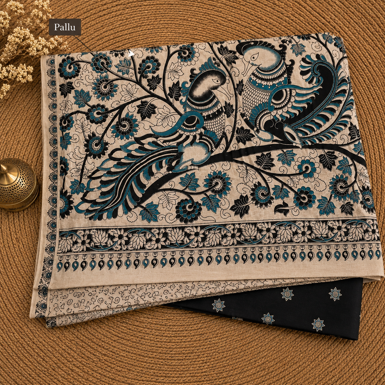 Black Kalamkari Cotton Saree