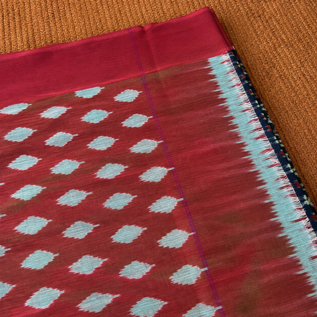 Green & Maroon Single Ikat Mercerised Cotton Saree