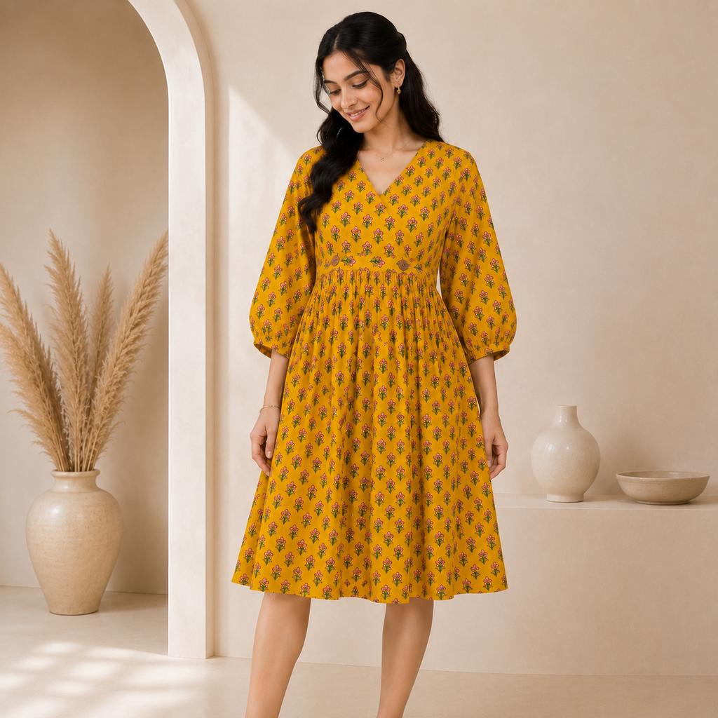 Yellow Floral Printed Dress