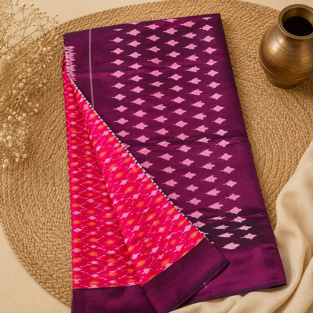 Dual Tone Pink Single Ikat Mercerised Cotton Saree