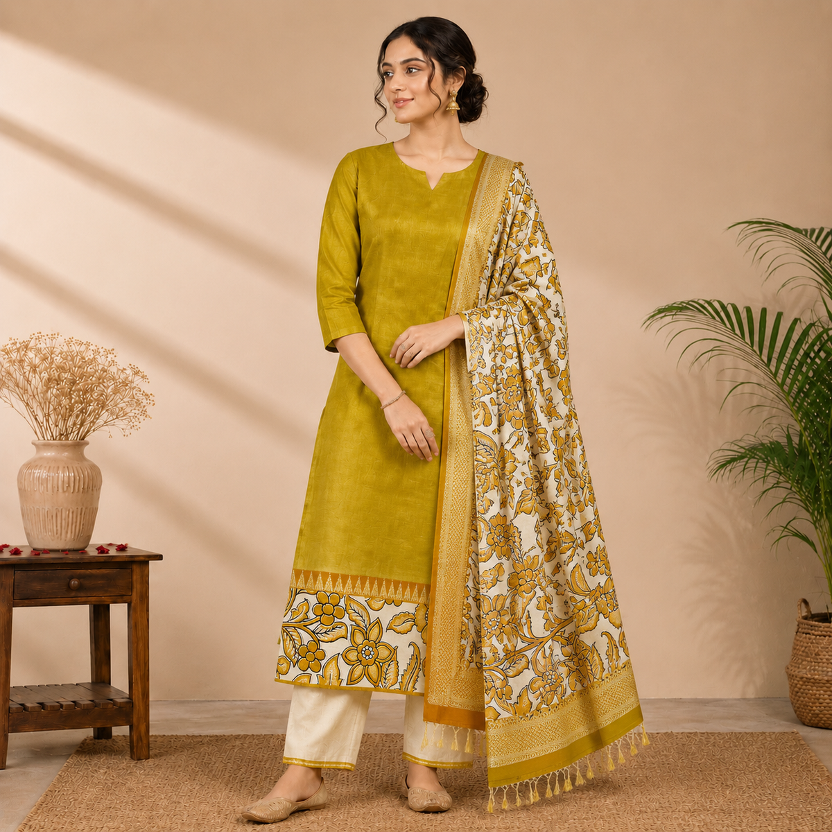 Golden Mangalagiri Silk Dress Material