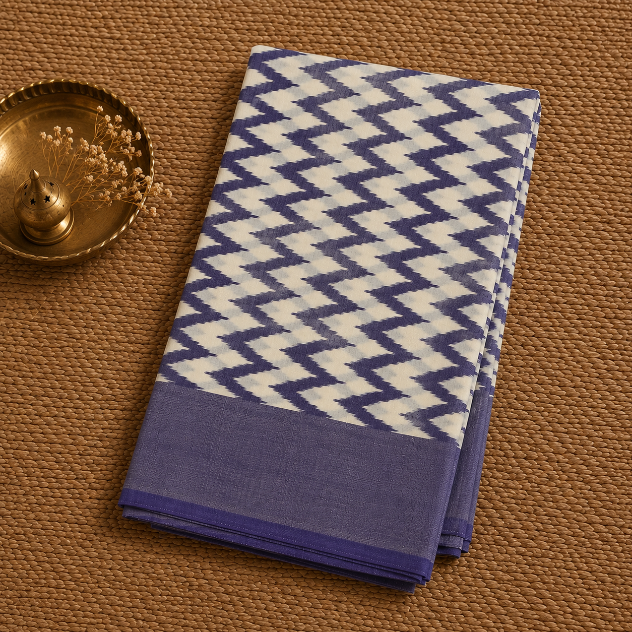 Purple & Off-White Single Ikat Mercerised Cotton Saree