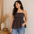 Black Floral Smocked Cotton Top